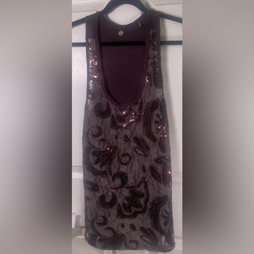 BKE Sequin Tank Brown